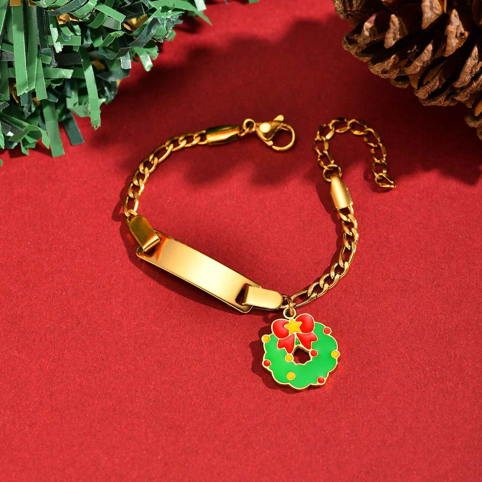 

Free Customized Santa Claus Children s Bracelet,Christmas Commemorative Bracelets,Gold Plated Waterproof Jewelry Adjustable Free Add Text