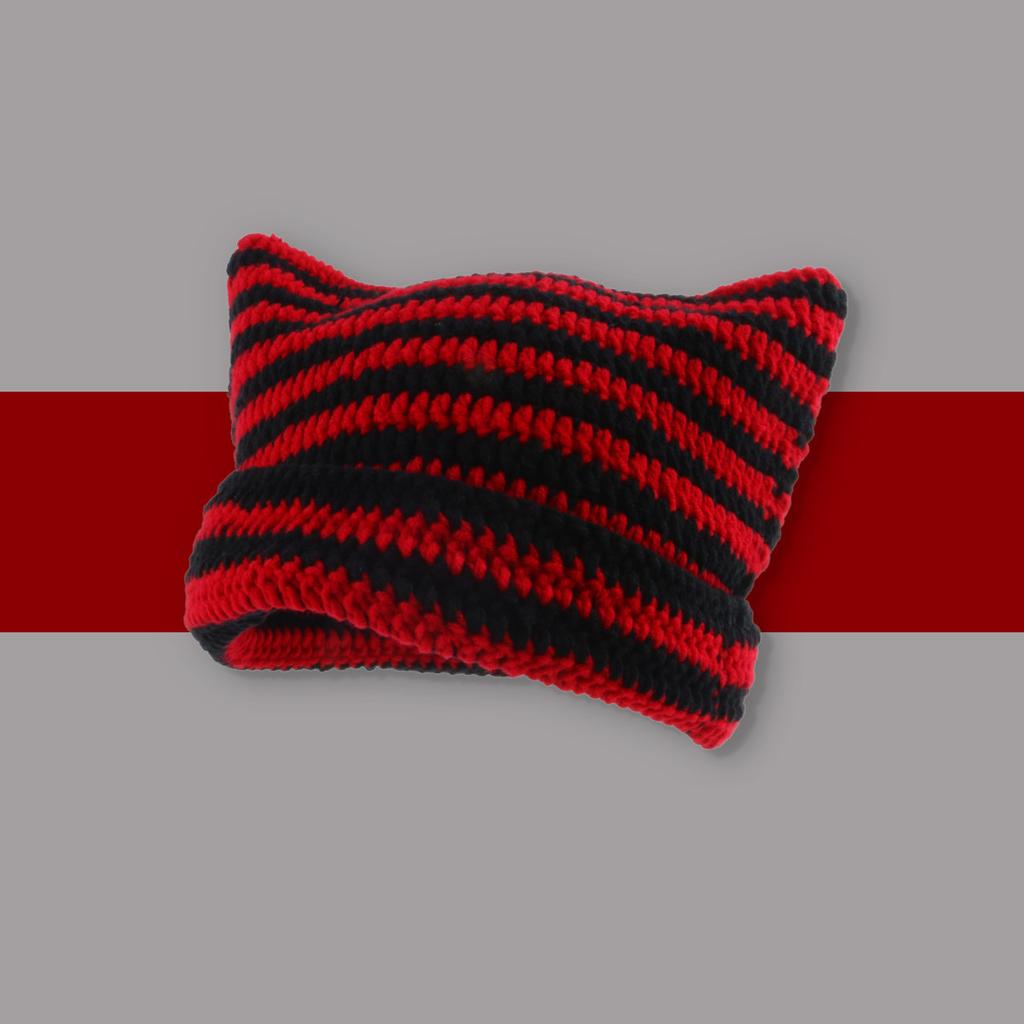 Women's Beanie Hat Ins Little Devil Colorful Striped Knitted Wool Cap Autumn and Winter Crochet Cat Ears Pointed Pullover Hats
