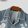 INCERUN Men Lapel Short Sleeve Floral Print Casual Oversized Shirts