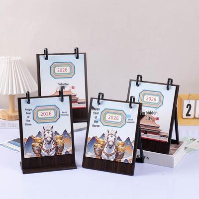 Massivholz & Metall Tischkalenderständer 2026 - Dekoratives DIY-Ornament mit Schmiedeeisen-Design