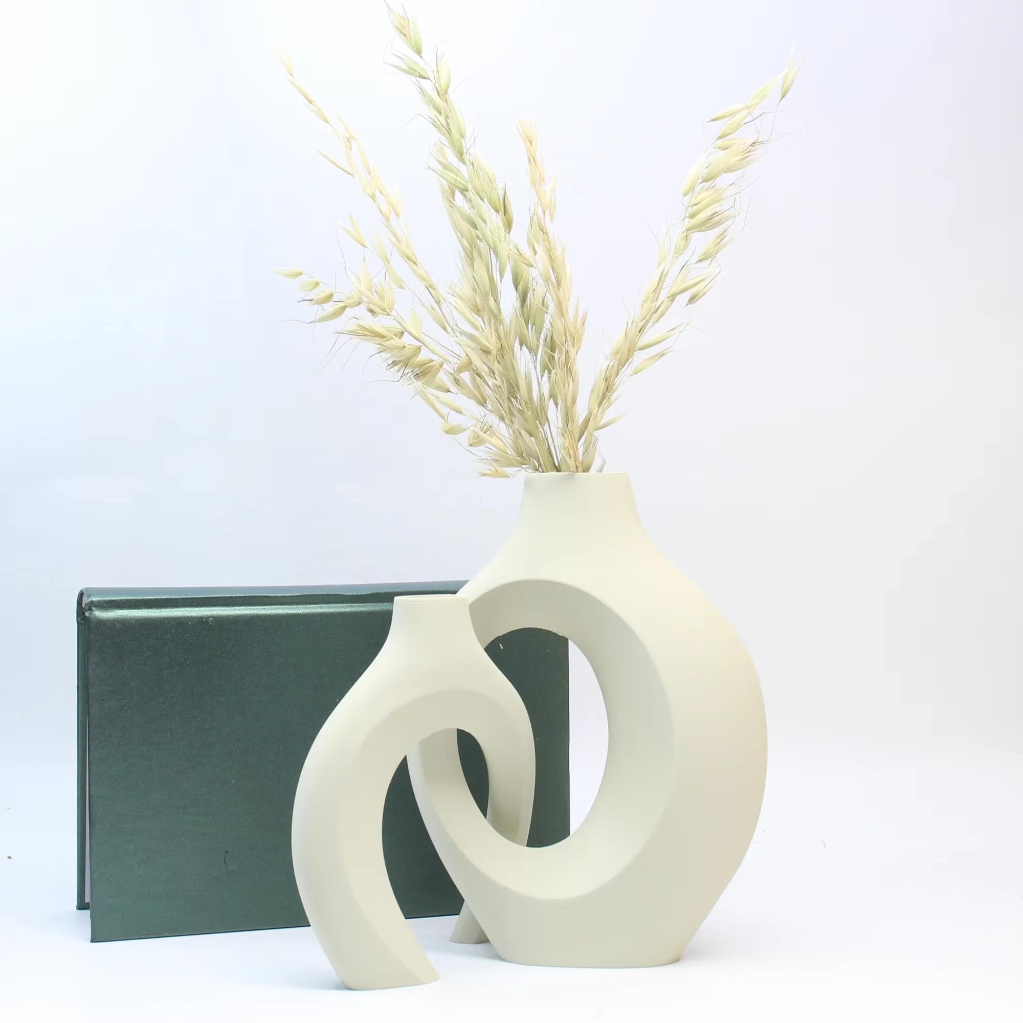 2026New Nordic Modern Vase Set of 2 Hollow Imitation Plastic Flower Vases for Living Room Decor Contemporary Home