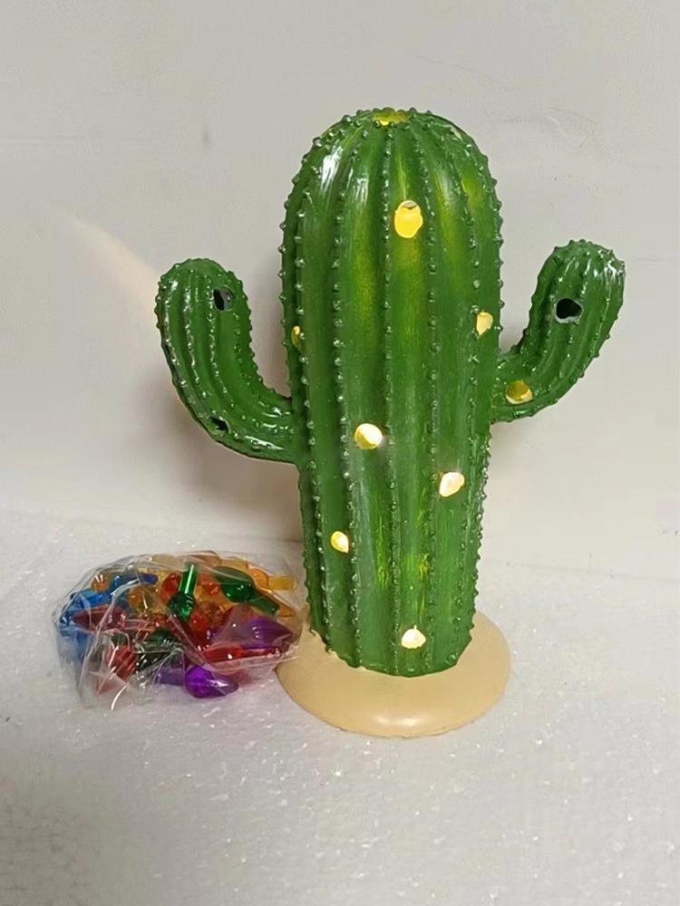 Weihnachtskaktus aus Kunstharz mit Lichtern Vintage Nostalgischer Weihnachtskaktus Tischdekoration Weihnachten