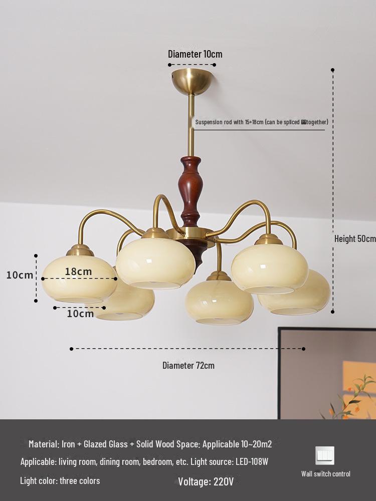 Retro Wabi-Sabi Persimmon Chandelier: Medieval Style Solid Wood Lamp for Living Room, Study, or Bedroom.