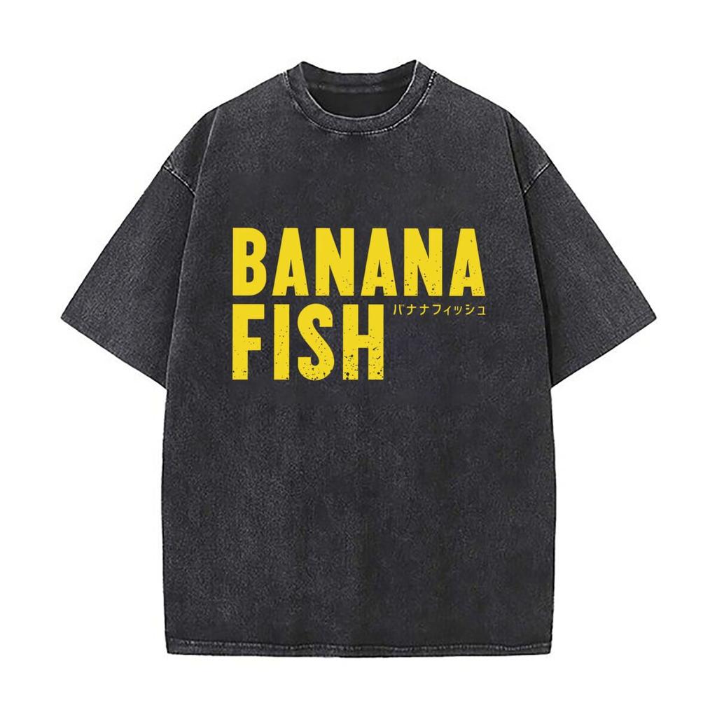 Banana Fish Mark Vintage Tee Loose Fit Short Sleeve Casual Tshirts