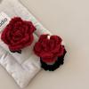 Red Rose, Gold Label Velvet Hair Band, Elegant Wool, Flower, Leather Band, Hair Tie, Hair Accessory and Headwear