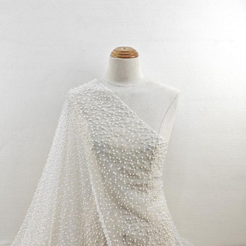 1yard Sequin Embroidery Fabric for Wedding Dress DIY Sewing Elegant Embroidered Beaded Lace Fabric Glitter Evening Dress Cloth