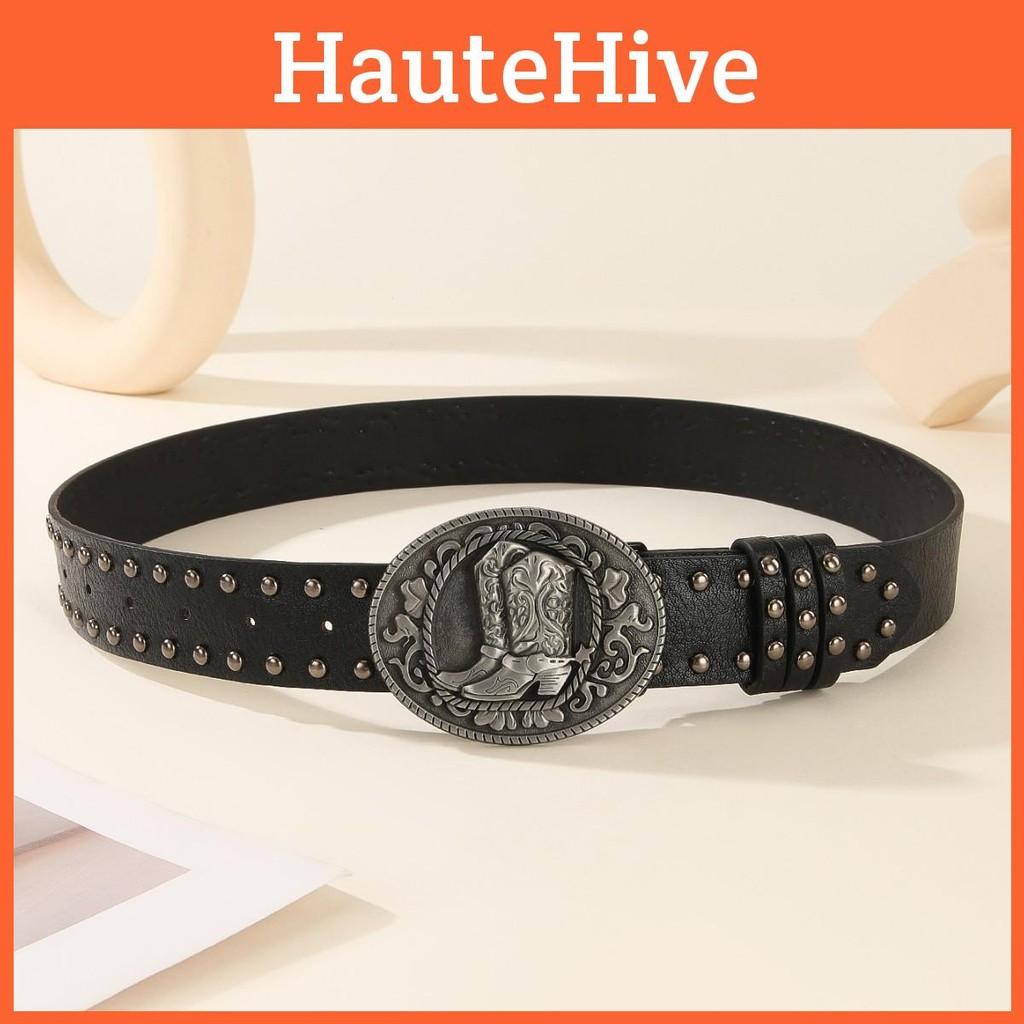 Belt Leather Punk Buckle With High Heel Shoe Design Circular Buckle Decor Rivet