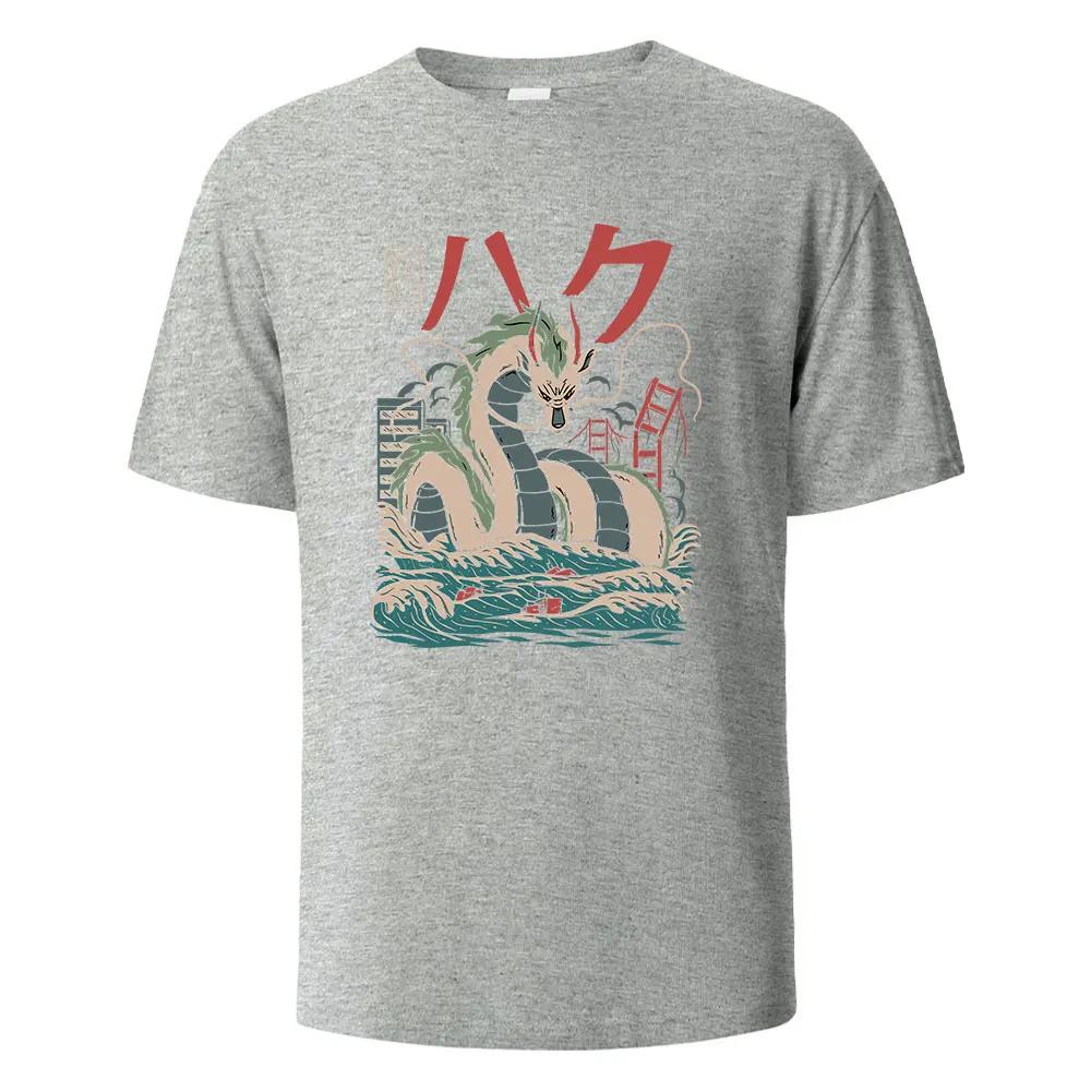 Dragon Printing Men‘s T-shirt Casual Breathable Tees 100%Cotton Funny  Loose Tops Street Oversized T-Shirts For Men Women O-neck