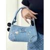 IELGY niche design metal star denim underarm small square bag, retro commuter portable shoulder bag