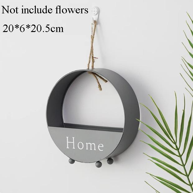 Artificial Wall Hanging Flower Planter Creative Round Modern Storage Shelf Basket Artificial Flowers Balcony Living Art Decor