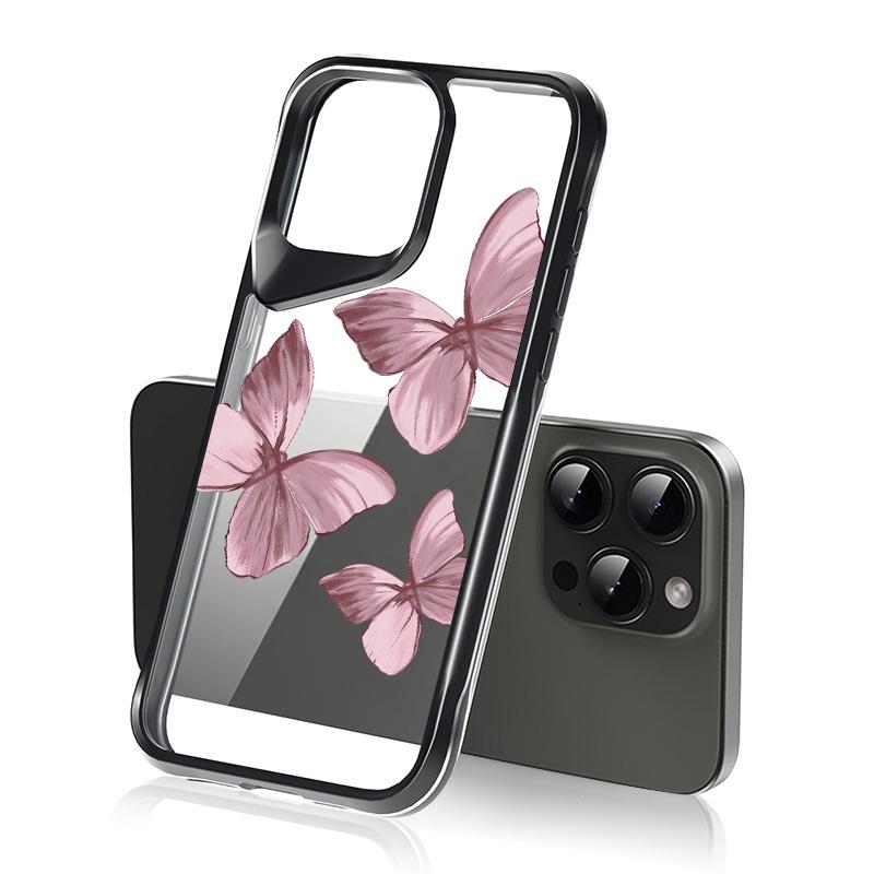 

Для Iphone 15 14 Plus 13 Pro Max с рисунком бабочки противоударный тонкий мягкий край гибридный акриловый жесткий прозрачный чехол iPhone 15 чёрный