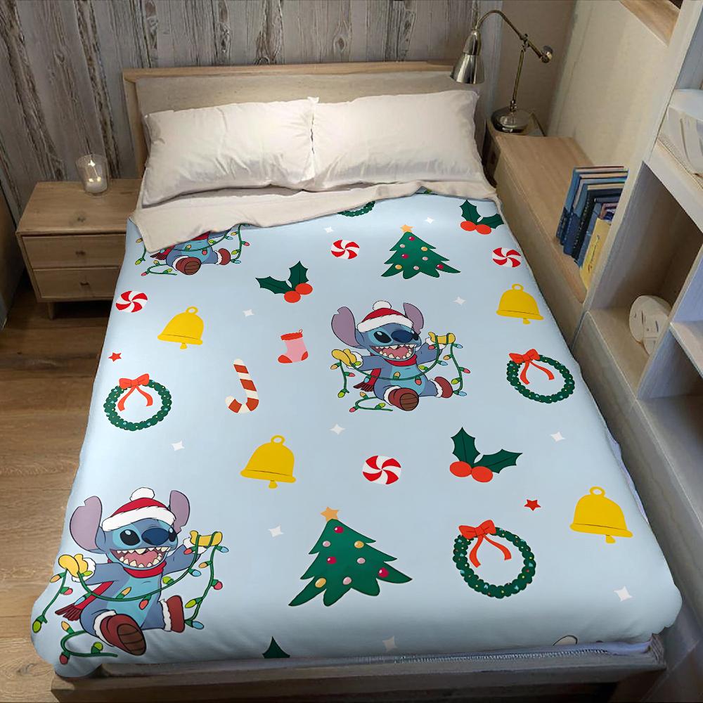 Xmas S-Stitch-S Flannel Blanket Warm Soft Halloween Christmas Couch Warm Cozy Decorative Decor Gift For All Season