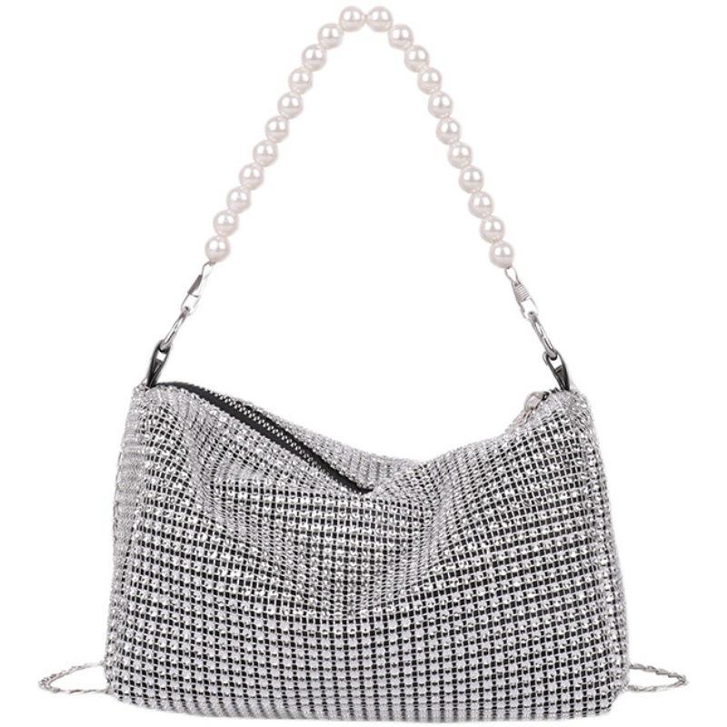 Small bag women's bag new trendy fashion colored diamond messenger bag pearl chain bag