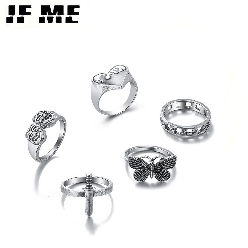 

IF ME Punk Vintage Silver Color Chain Butterfly Flower Ring Set для женщин Gothic Anillos Hip Hop Y2k Корейская мода Мужской подарок Ювелирные изделия 53608