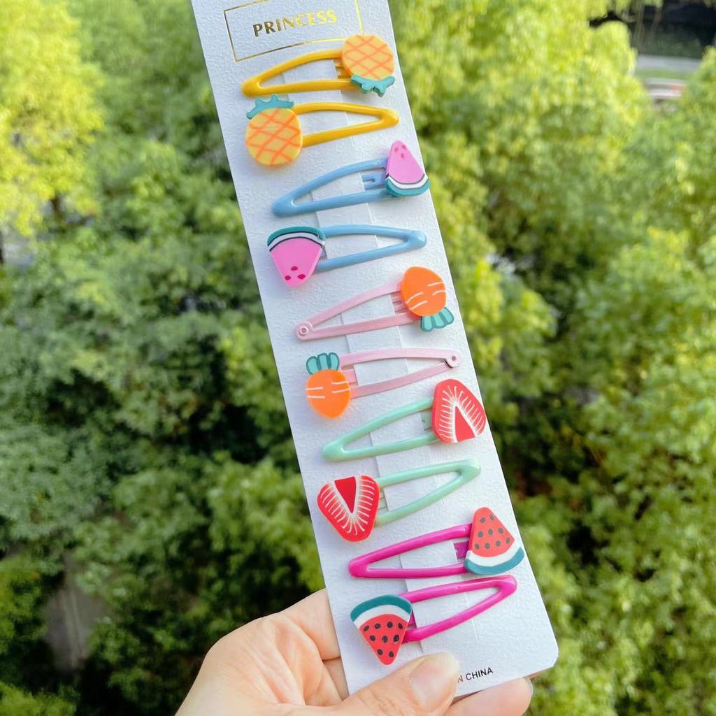 PL 2021 Cute 10 Pcs/set Cartoon Hair Clips for Baby Girl Hairclip Flower Fruit Hair Pins Kids Hair Accessories Gift