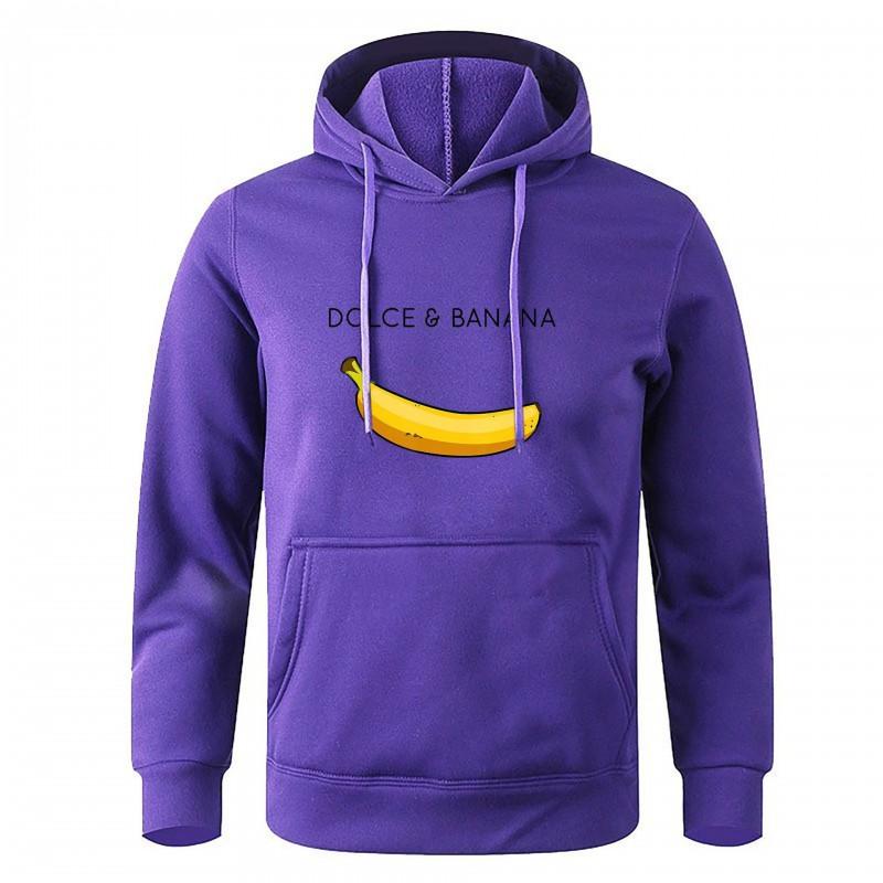 Unisex Hooded Sweatshirt With Banana Print Casual Streetwear Loose Fit Cotton-Lined Pullover Fall