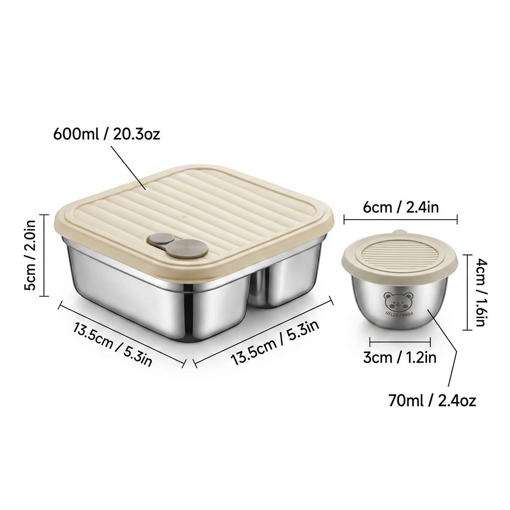 Reusable Bento Lunch Box For Students 304 Stainless Steel Fruit Salad Food Container With Sauce Box Dishwasher&Microwave Safe