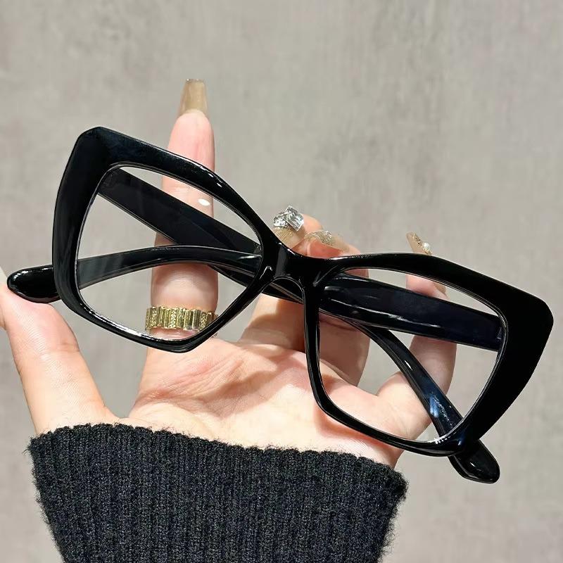 Fashion Cat Eye Large Frame Anti Blue Light Reading Glasses Men Women Retro Full Frame Color Blocked Decorative Presbyopia Eyeglasses