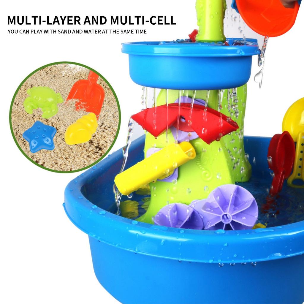 33-elementowy Dziecięcy Duży Stół Plażowy Zabawka Trzywarstwowy Zestaw Kombinowany do Zabawy Piaskiem i Wodą na Zewnątrz