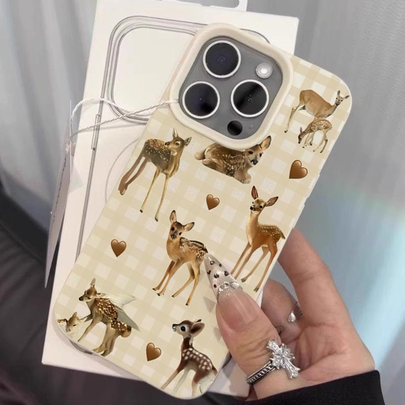 

Cute Fawn Deer and Heart Checkered Forest Art Phone Case for iPhone 17 16 15 14 13 12 11 Series Pro Max Plus iphone 13 ProMax
