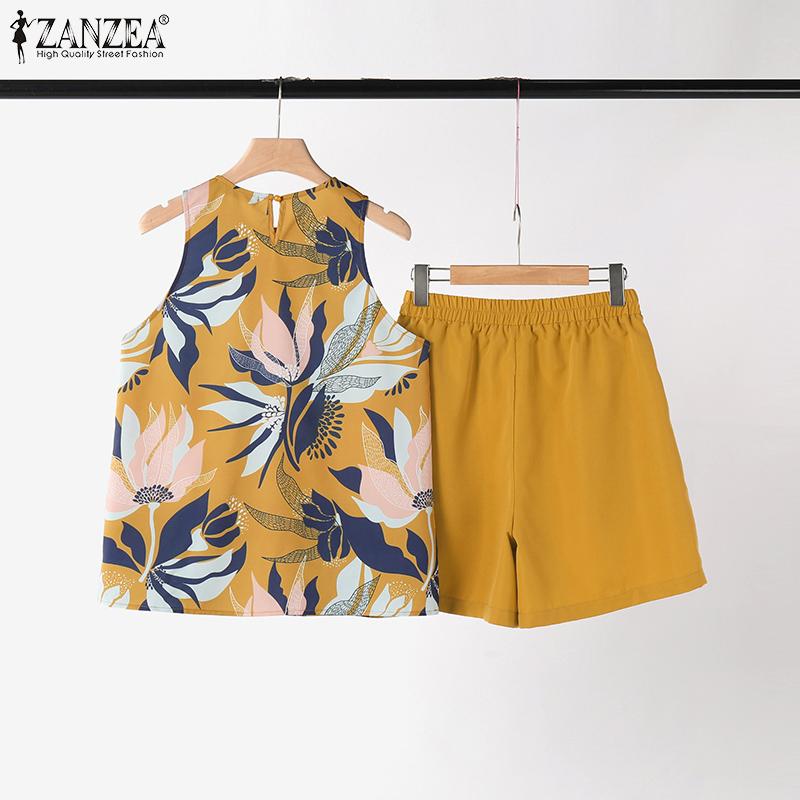 ZANZEA Damen Print Tanktops und Shorts Lässige zweiteilige Sets