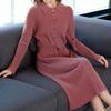 Casual Blau Gestrickte Kleid Frauen Hohe Taille Langarm Kleid Weibliche Herbst drehen-unten Kragen Taste Damen Kleider