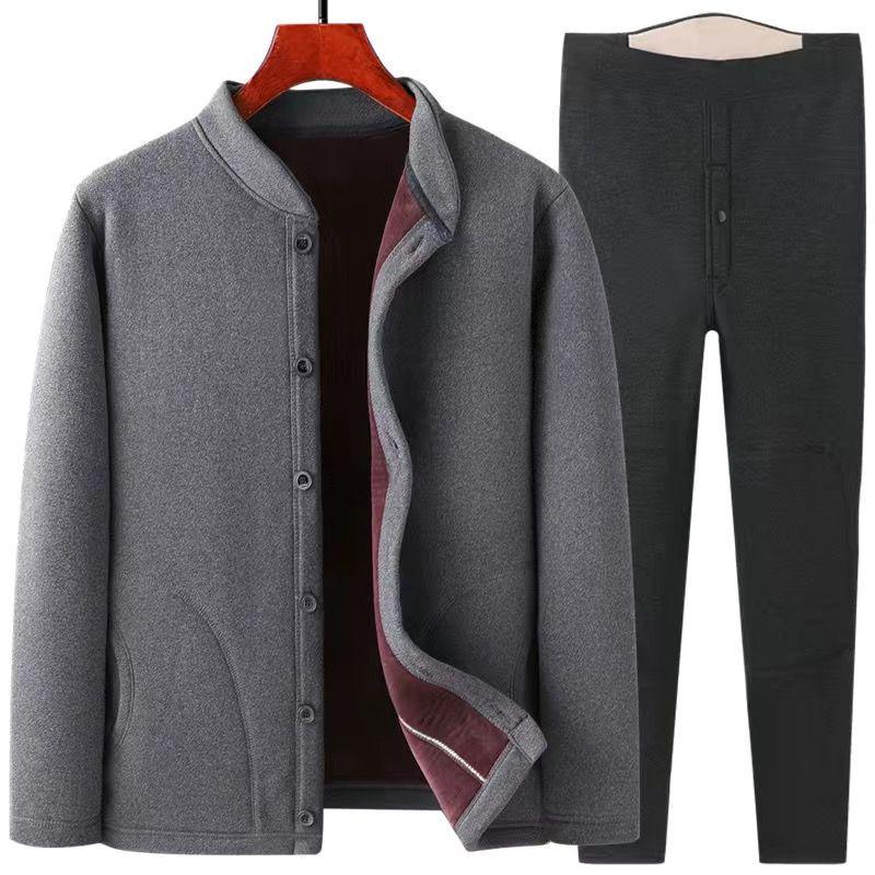 Men's Fleece-Lined Warm Winter Cardigan Jacket for Middle-Aged & Elderly