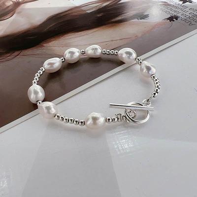 Vendita Calda Design Semplice Perla d'Acqua Dolce Naturale Barocca Acciaio Inossidabile Braccialetto Charms Femminile Per Regali Donna Economico