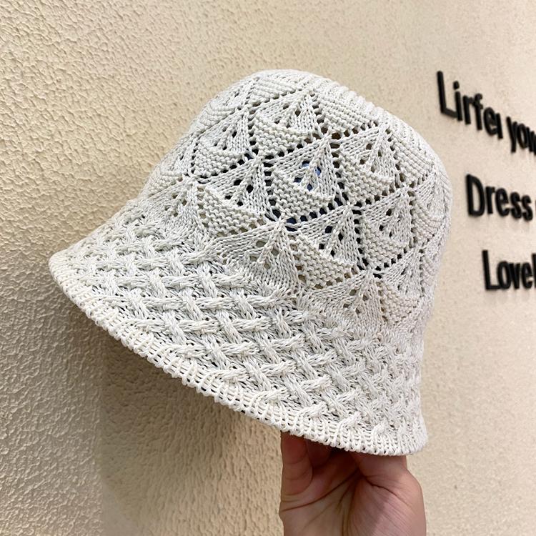 Bucket Hat Women's Spring and Summer Plain and Versatile Fashion Bucket Hat Hollow Face Small Temperament Knitted Basin Hat