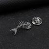 Stainless Steel Men's Collar Brooch Hollow Design Fish Skeleton Lapel Pin  Formal Wear