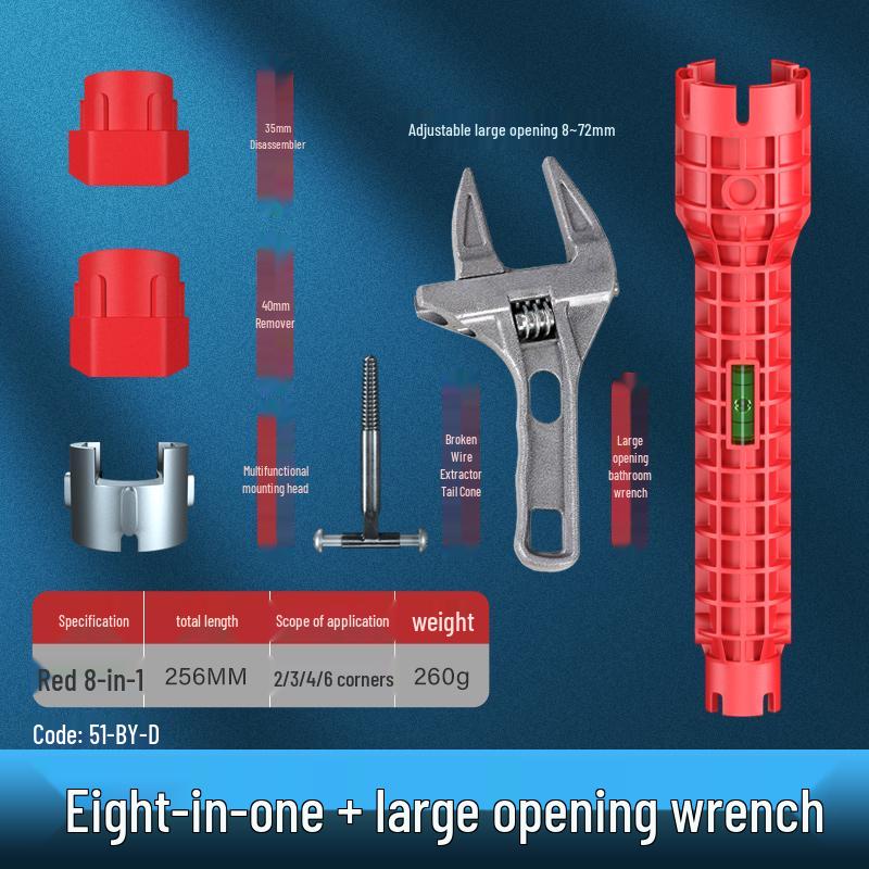 Eight-in-One Multifunctional Faucet & Pipe Wrench Tool for Bathrooms