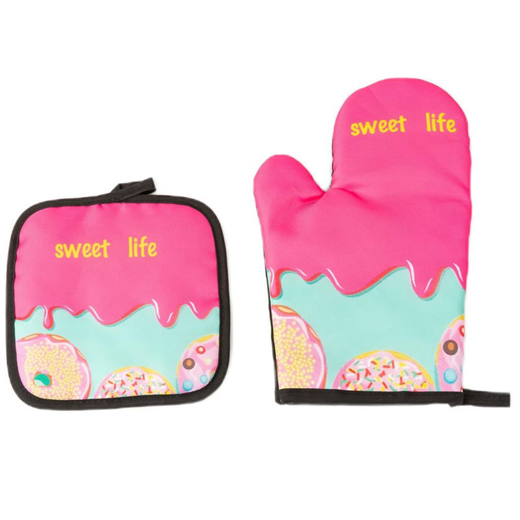 Kitchen Microwave Insulation Gloves with Mat Heat Resistant Baking Gloves Cooking Baking Gloves Oven Mitts Enduring