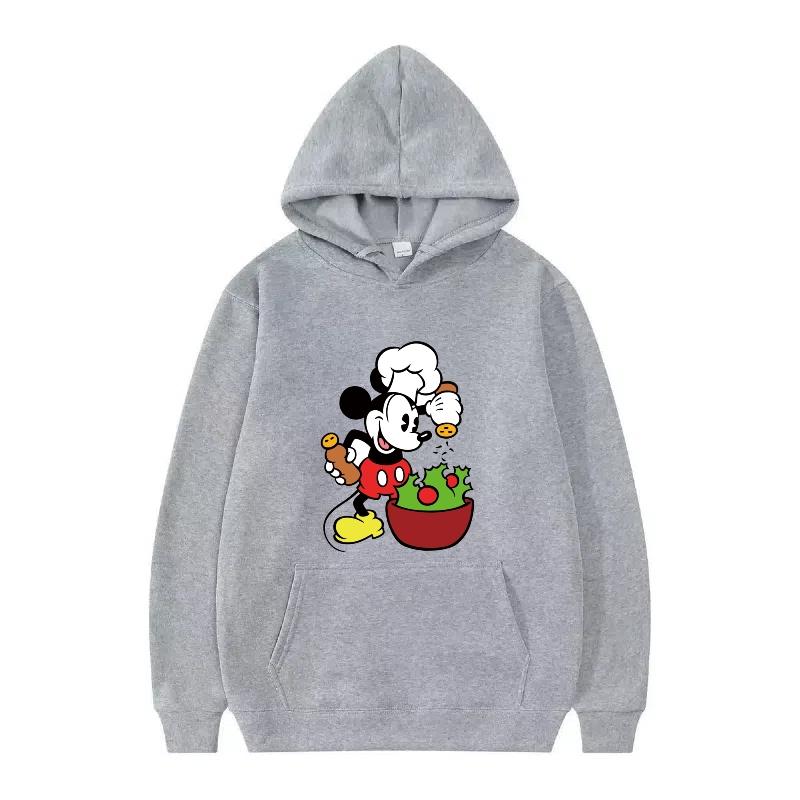 Disney Mickey Mouse Pattern Woman Fleece Sporty Loose Grey Winter Tops Clothing Pullovers Ladies Cheap Hoodies Men Sweatshirts
