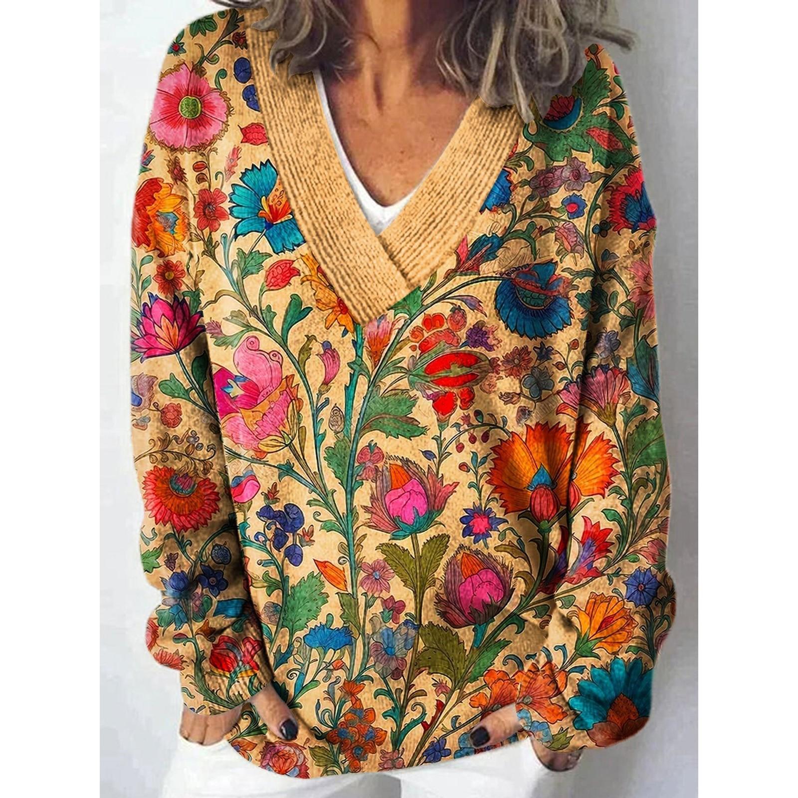 

Женский повседневный и модный принтованный круглый вырез свитер-топ L