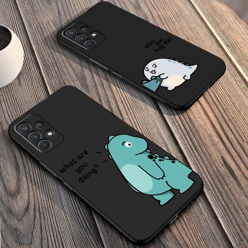 Roztomilý pouzdro s malým dinosaurem pro Samsung Galaxy A52 A12 A32 A51 A21s A71 A13 A53 A22 A31 A72 A03 A02s A41 Černý kryt na telefon