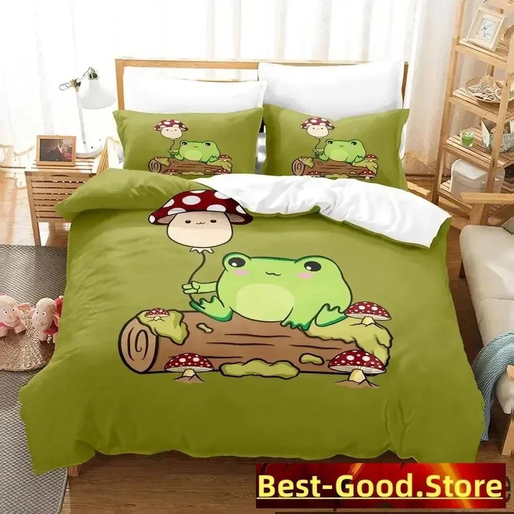 Top Cartoon Cottagecore Frog Mushroom 3D Bedding Set Duvet Cover Quilt Cover Pillowcase Comforter king Queen Size Boys Adult