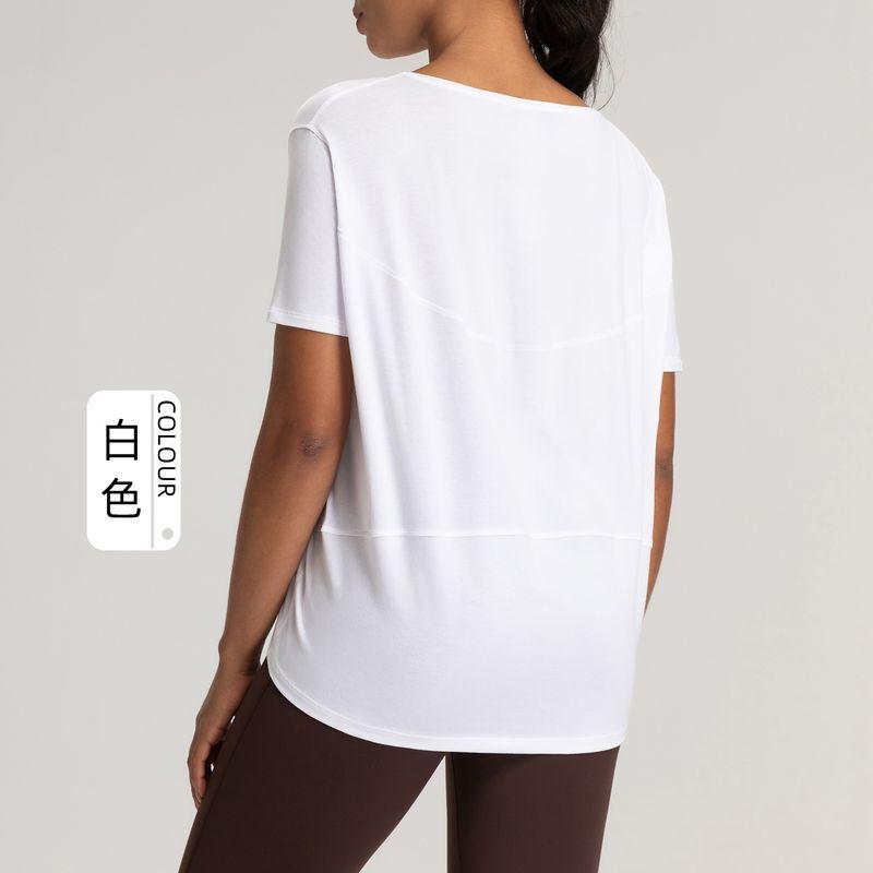 

Lu Same Style Yoga Clothing Top Women s Back of Turtle Blouse round Neck Loose Short Sleeves T-shirt Sports Running Fitness Clothes Top White XL