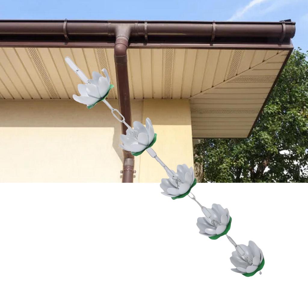 Gutter Rainwater Aluminum Catcher, Unique Flower Shape Design Sy To Install Outdoor Channel Drain Rain Chain with Hook for Down Splitter Replacement