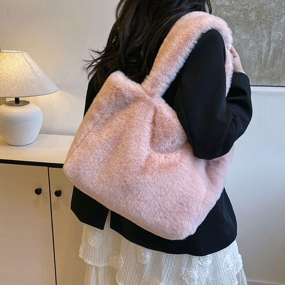 Plush Shoulder Bag Cute Hand Bag Versatile Tote Bag Female