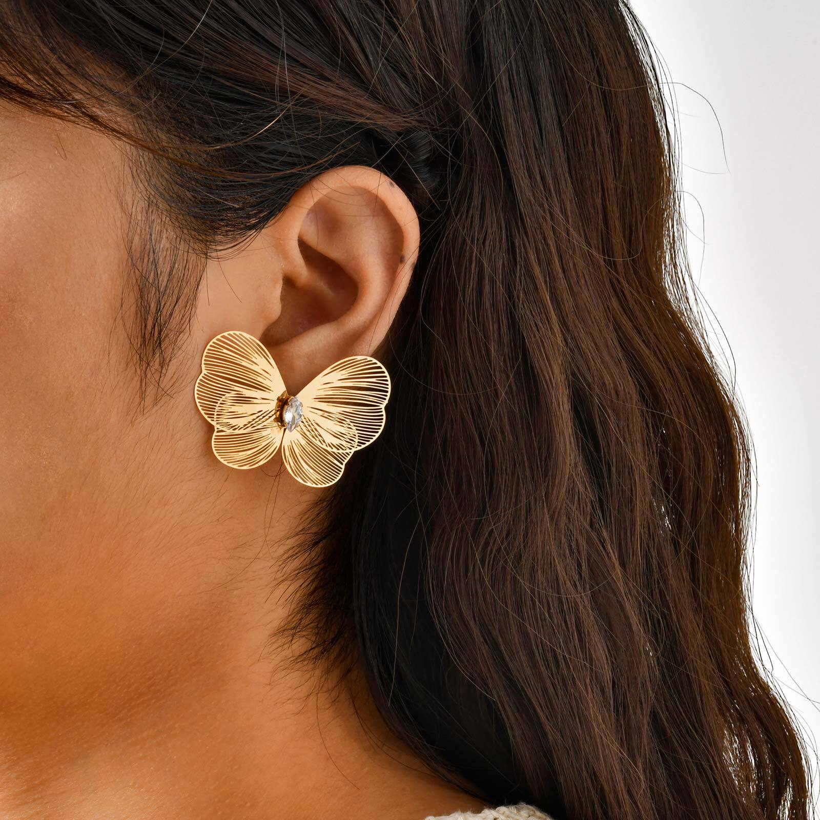 

Butterfly Wing Earrings, Cubic Zirconia Hollow Big Butterfly Studs Earring for Women, One-Pair Stainless Steel Party Jewelry