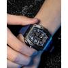Tsar Bomba Men's Classic Tonneau Face Watch 50M Waterproof Sapphire Crystal Silicone Strap Blue 16.8mm Case Thickness