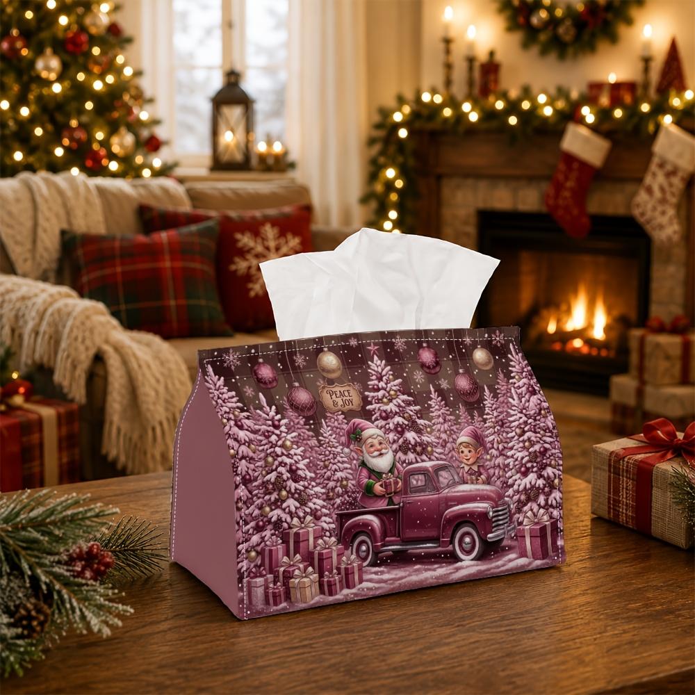 1pc Enchanted Winter Holiday Tissue Box | Multi-Functional Seasonal Napkin Dispenser, Suitable for Home, Xmas Parties Santa Claus Vintage Truck Forest