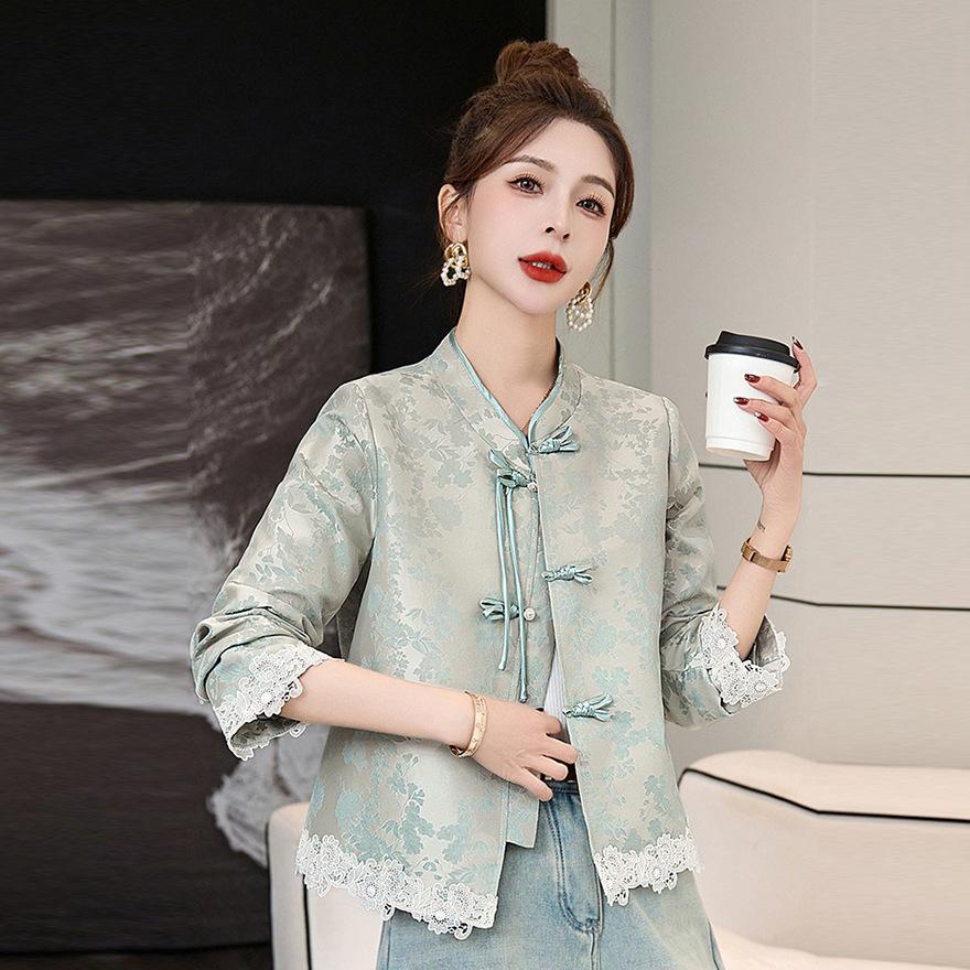 Design Sense Yellow Jacquard Crew Neck Jacket Women's Spring and Autumn New Retro Elegant Top