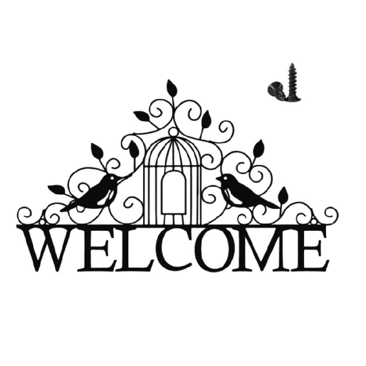 Welcome Sign Metal Sculpture Wall Decors Bird Hanging Pendants for Livingrooms