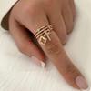 Nwe 18 K Gold Plated Sun Rings for Women Natural Stone Inlaid In Hollow Metal Texture Ring Trendy Jewelry