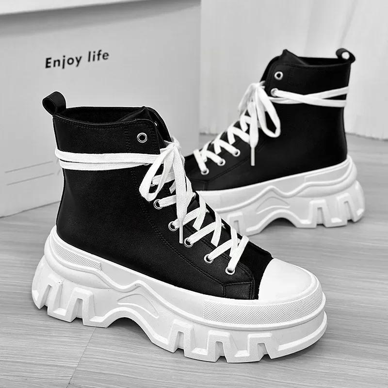 Fashion British Style Fashionable Motorcycle Boots High Top Lace Up Leather Boots 2024 Autumn/winter New Unisex Boots Men Ankle Botas