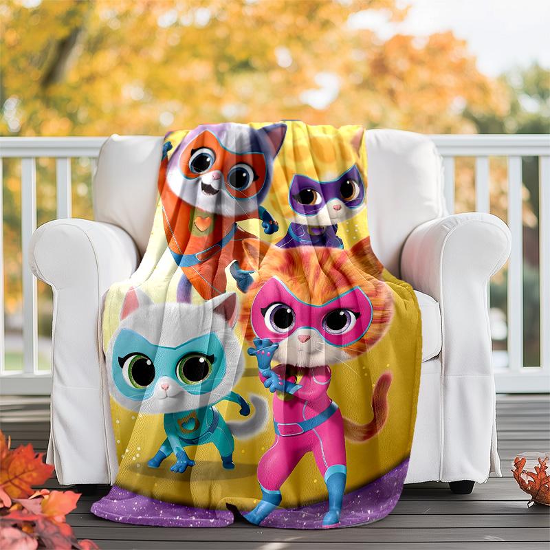 1pc Super Kitties Adventures1 Theme Soft Flannel Throw Blanket - Digital Print, Polyester, Cozy for All Seasons, Perfect for Outdoor, and Travel