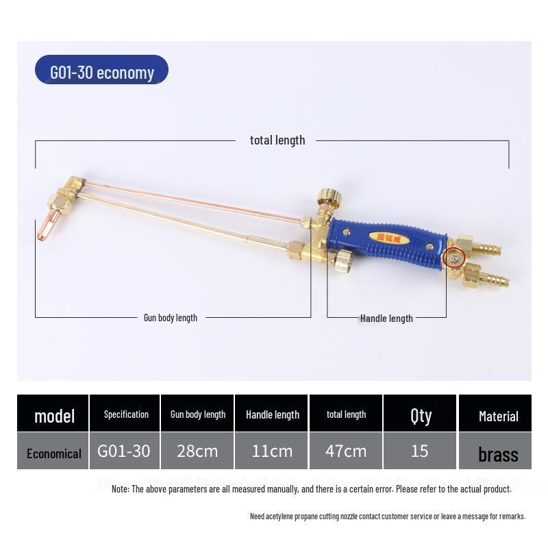 Industrial Grade All-Copper Stainless Steel Cutting Torch - No Backfire, Compatible with Oxygen, Acetylene, Propane.