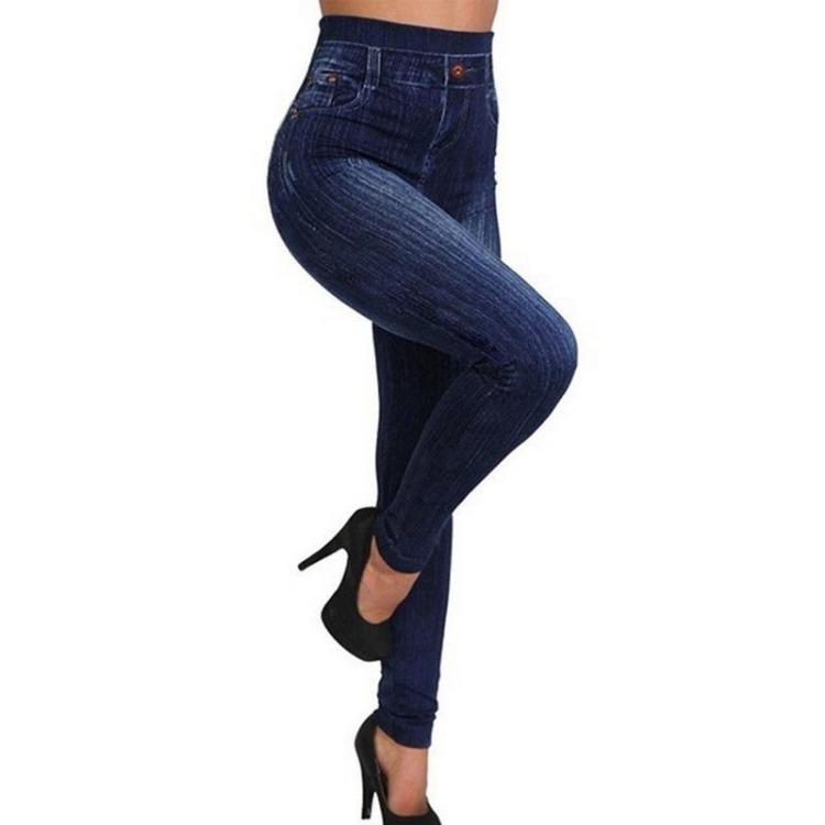 Pantaloni a Tubino da Donna a Vita Alta Taglie Forti Leggings Imitazione Jeans Casual in Denim