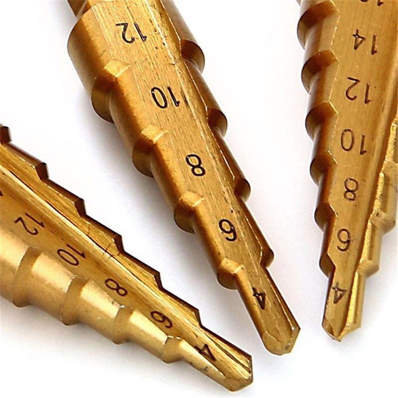 Versatile 3 Pcs 4-12/20/32mm Large Hss Steel Step Cone Drill Titanium Bit Hole Cutter Set For Various Materials